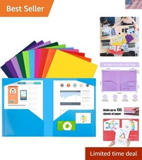 100pcs Plastic Folders with Pockets, Heavy Duty Pocket Folders with 4 Pockets...