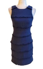 J. Crew Navy Blue Sleeveless Fringy Tweed Sheath Dress Sz 8