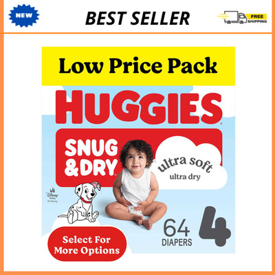 Huggies Snug & Dry Diapers Size 4, 64 Count, Baby Disposable, Leak Lock, White