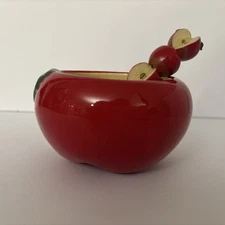 Ceramic Red Apple Dish w/Apple Honey Cheese Dip Spreader 8 oz Dip Condiments