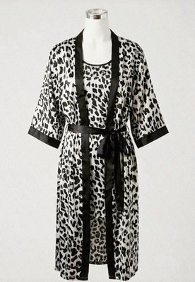 Plus Size 1XL Leopard Print 2-Pc Robe & Slip Dress Set