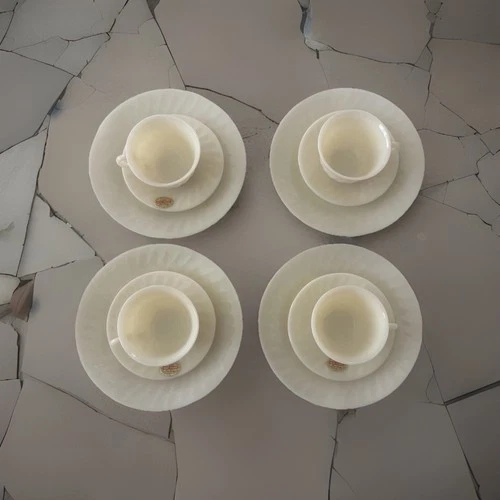 Ivory Fire King 8 Piece Tea Set And 4 Dinner Plates Vtg Anchor Hocking Mug