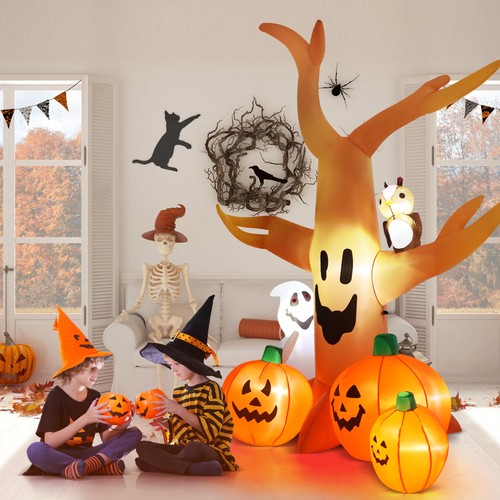 8Ft Halloween Inflatable Dead Tree w/ LED, Pumpkin, Ghost & Owl Yard Decor - Picture 10 of 11