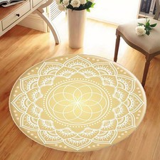 120 120cm Luxury Beige  Golden Mandala Mat - Soft Polyester Mat with Non-Slip B