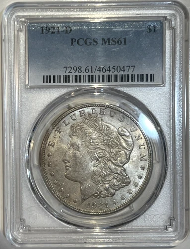 1921-D Morgan Dollar MS 61 PCGS Silver Uncirculated $1 Coin Salmon Color Toning
