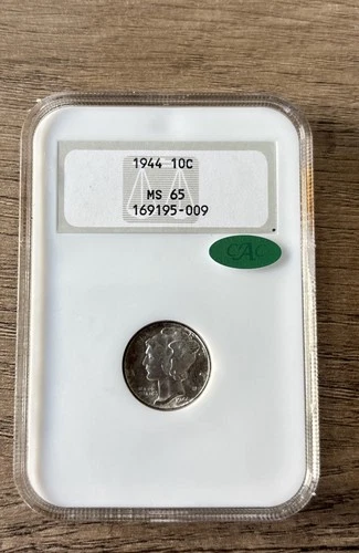 1944 Mercury Dime 10c NGC MS65 With CAC Green Label