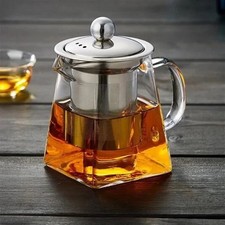 Heat Resistant Clear Glass Teapot Jug With Infuser Coffee Tea Leaf Herbal Pot UK