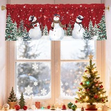 Snowman Christmas Valances for Windows 54x18 Inch Red Xmas Trees Curtain Vala...