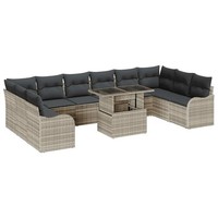 Gartensofa-Set Poly Rattan Hellgrau Mit 11 Kissen