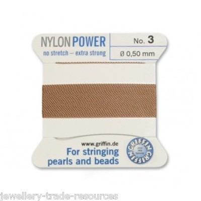 BEIGE NYLON POWER SEIDENFADEN 0,50mm SCHNURPERLEN & PERLEN GRIFFIN 3