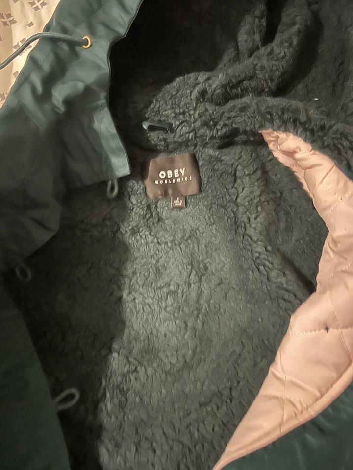 obey fox trot parka winter hoodie green - Image 3 of 4