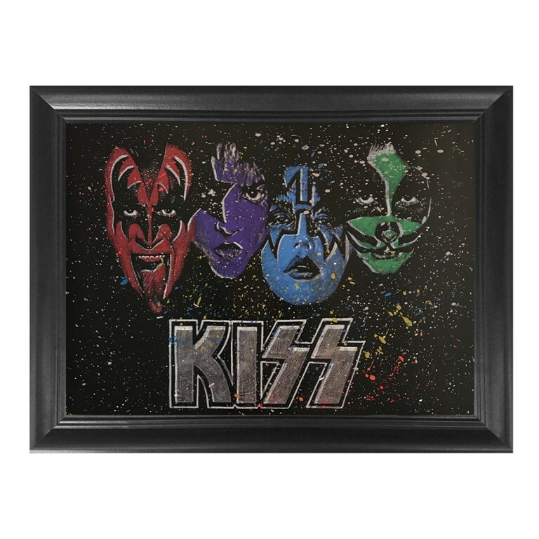 Kiss Band Framed Textured Gene Simmons Ace Frehley Wood Famed