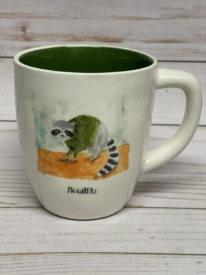 Rae Dunn Artisan Collection Magenta Sweaters Raccoon Mug Green Inside