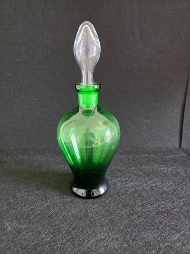 Vintage Ampolla Bottiglia Vetro Soffiato Verde con Tappo - Foto 3 di 4