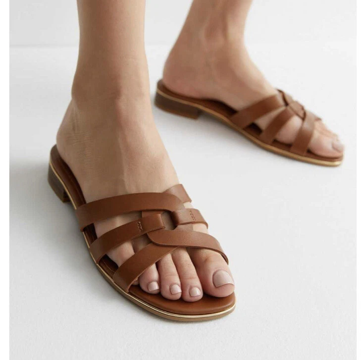 Tan leather sliders new arrivals