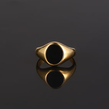 Herren Ring Schwarzer Onyx Edelstein Vergoldet 925 Solid Sterlingsilber Signet