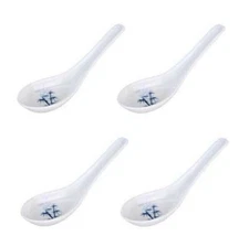 4 Pcs Plastic Japanese Chinese White bamboo Wonton Soup Spoons 2323x4