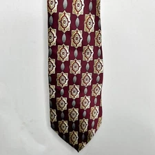 Mark Alexander Men’s Necktie 4” Maroon Gray Gold Medallion Long Tie USA