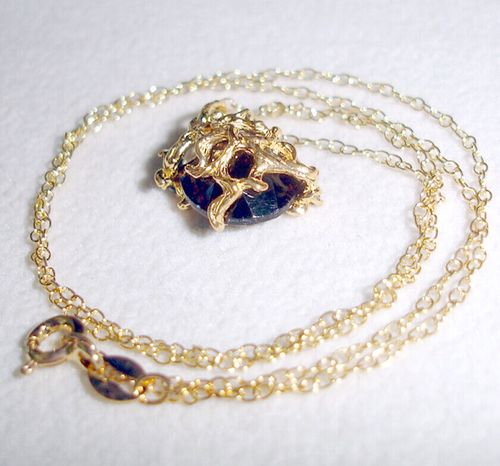 Lenox Smoky Quartz Gem Floral Pendant Necklace Goldplated 925 Silver 16" New - Picture 5 of 8