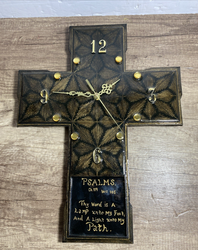 Religious Cross Wall Clock 17" X 14" X 1" Inch Psalms Quote Battery Silent Sweep