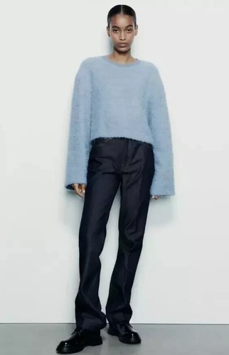 Zara Pastel Blue Fuzzy/knit Sweater Size S REF 1014/848 - Picture 3 of 11