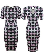 Ladies Women Chess Style Short Sleeve Bodycon Sexy Midi Mini Party Wear Dress