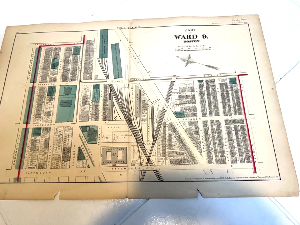 BOSTON  ANTIQUE Detailed street plan of part of Back Bay&  South End 151 yrs ago - Image 3 of 4