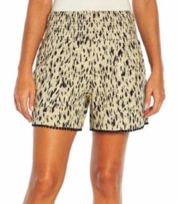 Three Dots Women's Relaxed Printed Shorts Smocked Waist Animal Print XXL 18/20