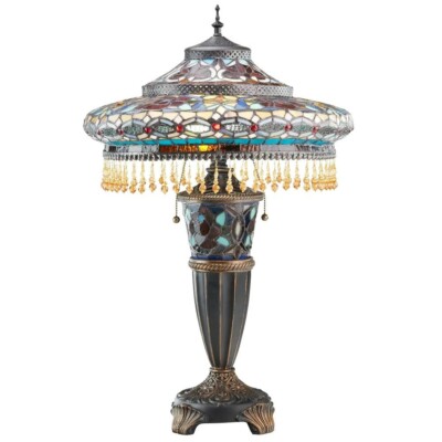 Lamp Tiffany Style Cabochon Glamorous Glass Stained Table Accent Light Colorful