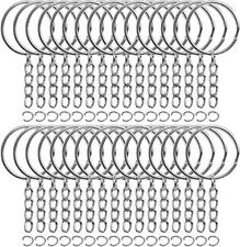 50PCS Bulk Keychains Set, Split Keychains Rings with Chain 1 inch
