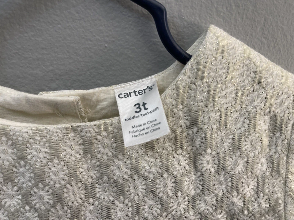 Carters Toddler Girl Gold Patterned Button Back Closed Short Sleeve Top Cream 3T - Image 2 of 4