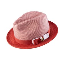 Men's CRIMSON Braided Two Tone Stingy Brim Pinch Fedora Hat sz XLAR H68