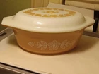 Vintage PYREX BUTTERFLY GOLD #043 Oval 1-1/2 QUART CASSEROLE Dish with Lid