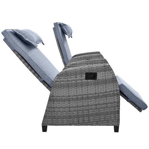 Patio Recliner Chair Conversation Set Rattan Wicker Outdoor Furniture Table Gray - Picture 9 of 9