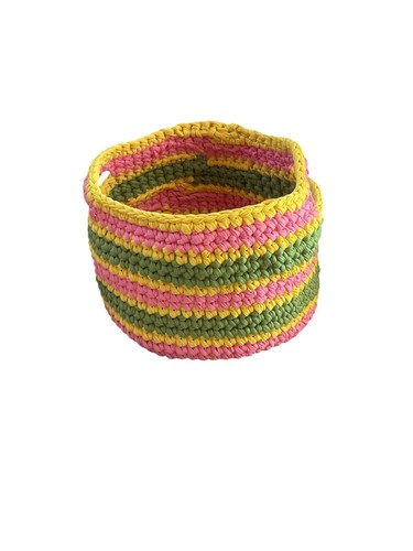 Crochet Easter Basket Handmade Pink, Yellow, Green Soft Washable With Handles - Picture 5 of 5