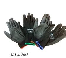 12 pairs LIBERTY P-GRIP WORK GLOVES BLACK PU FREE ship POLYURETHANE PALM 4638BK