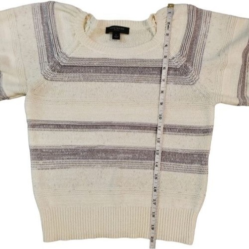 Ann Taylor Sweater Womens Petite Small Top Striped Short Sleeve Beige Grey - Picture 6 of 8