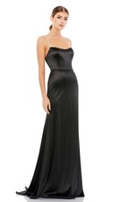 New Mac Duggal Ieena CHARMEUSE RHINESTONE STRAP TRUMPET GOWN In Black Sz 6 $298