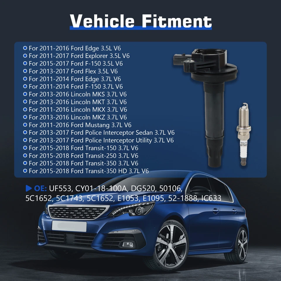 Ignition Coil & Spark Plug For 2013-2017 Ford Police Interceptor Sedan 3.7L V6 - Image 2 of 4