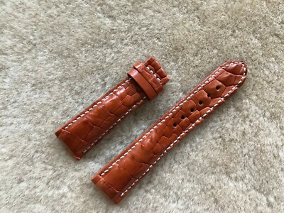 22mm/18mm Orangish Cognac Alligator Crocodile Embossed Leather Watch Strap Band