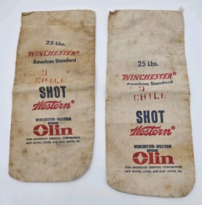 2 Vintage Winchester Canvas Shot Bags 9 Chill 25 Lbs Winchester Olin 