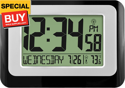 W88631 Digital Atomic Black Wall Clock with Temperature