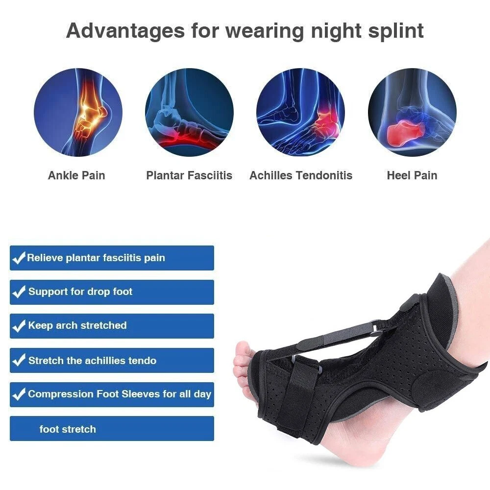 Plantar Fasciitis Night Splint Adjustable Foot Drop Ankle Support Fixed  Brace