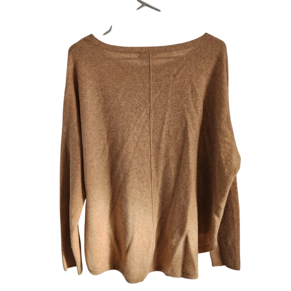 Pullover de diseño vertical de 2 capas de cachemir L camel de gran tamaño para mujer mangas acanaladas Foto 2 de 4