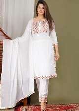 L 40 Readymade stitched bollywood Anarkali Kameez Dupatta Pant suit Dress White
