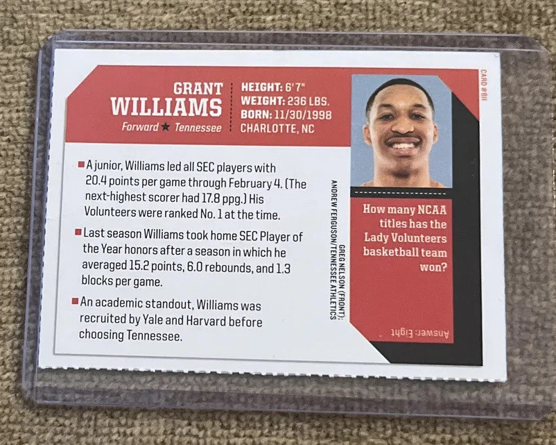 GRANT WILLIAMS ROOKIE 2019 Sports Illustrated for Kids Si Tennessee NBA Hornets - Image 2 of 2