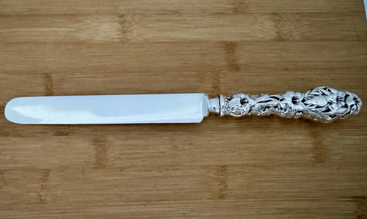 【Whiting ホワイティング】純銀／バターナイフ「Lily」モノグラム有り① Whiting Manufacturing Company Lily Antique US Sterling Silver for