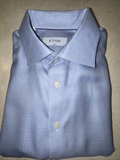 ETON MENS BLUE PREMIUM COTTON SLIM-FIT DRESS SHIRT SIZE 16/34-35 270