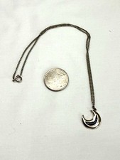 Vintage Silver Crescent Moon Pendant Necklace Celestial Boho 18"