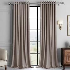 Linen Style Blackout Curtains Ready Made Eyelet Ring Top Curtain Pair Tiebacks